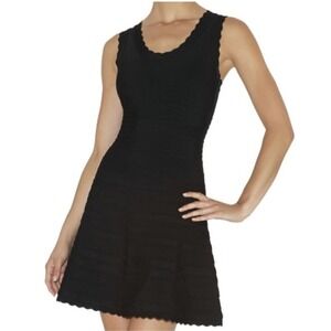 Aqua Black Textured Scalloped Hem Sleeveless Fit Flare Mini‎ Bodycon Dress Sz XS